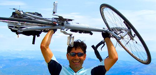 An ExperiencePlus! Bicycle Tour customer atop Mt Ventoux